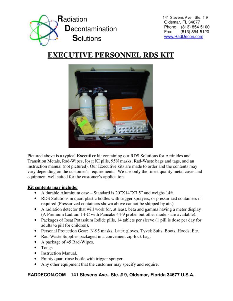 Executive Personnel Radiation Decontamination Kits - Radiacwash Alternative